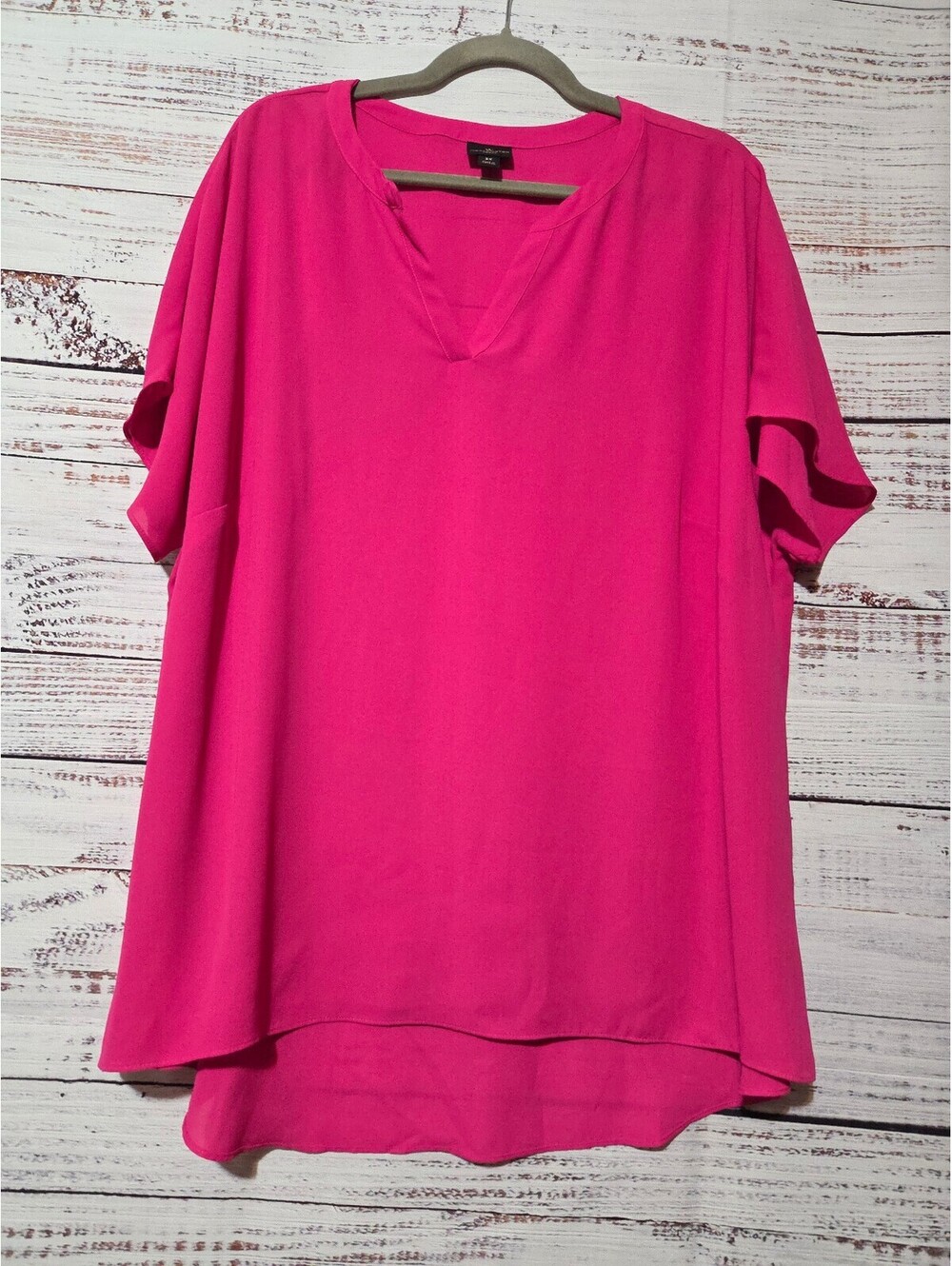 Worthington Woman 2X Pink Blouse Short Sleeve Chiffon Semi Sheer V-Neck